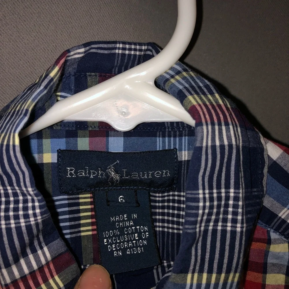 Boys plaid Ralph Lauren short sleeve button up dress shirt, size 6